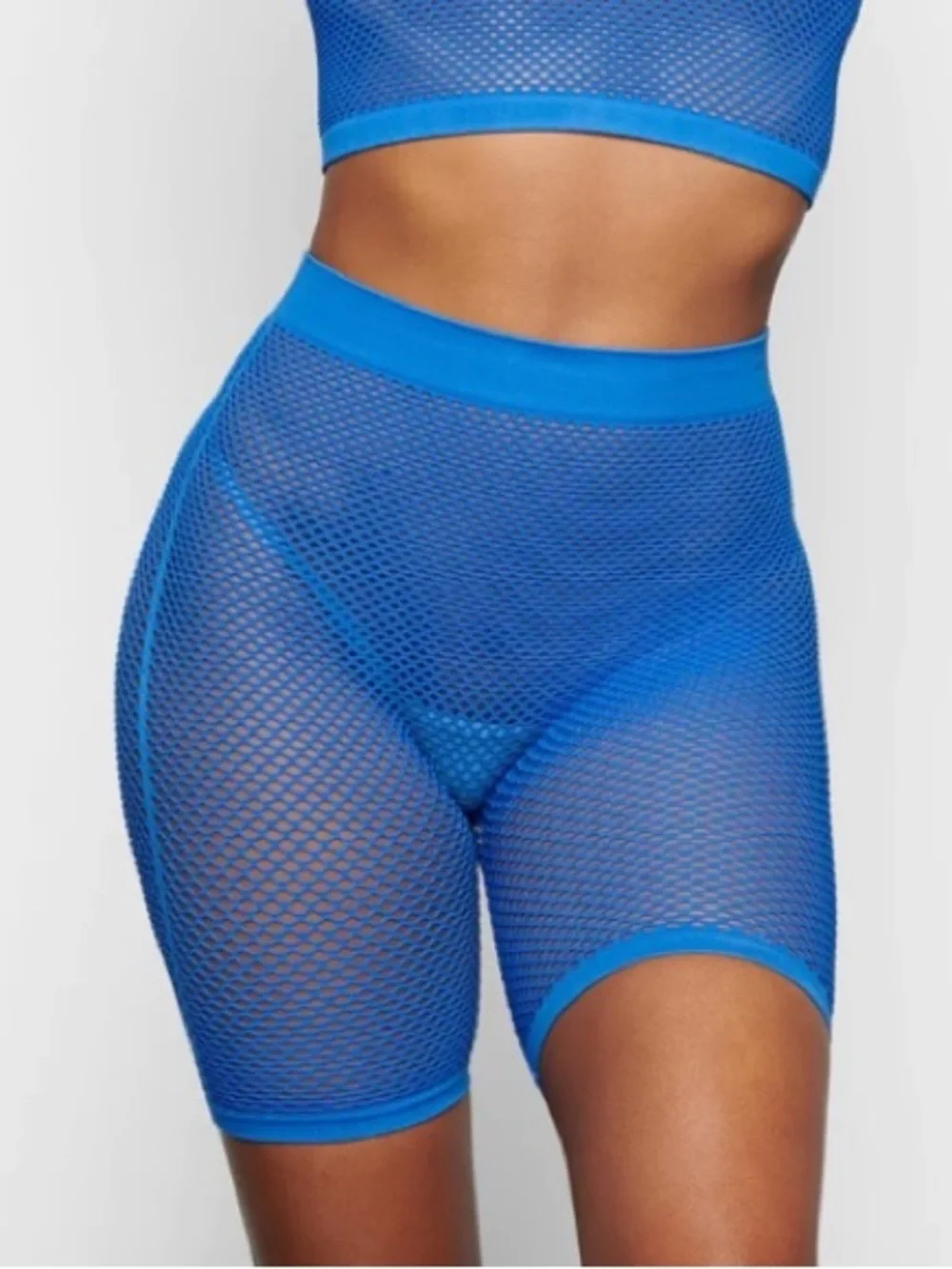SKIMS Sheer Fishnet Crop Top & Bike Short Set - Bright Blue